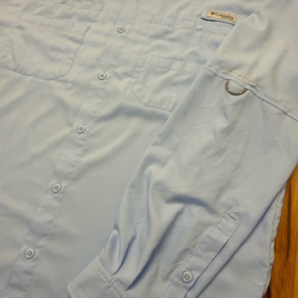 Columbia PFG Tamiami Fishing Shirt Mens Large Blue Omni Shade Long Sleeve - Picture 7 of 9